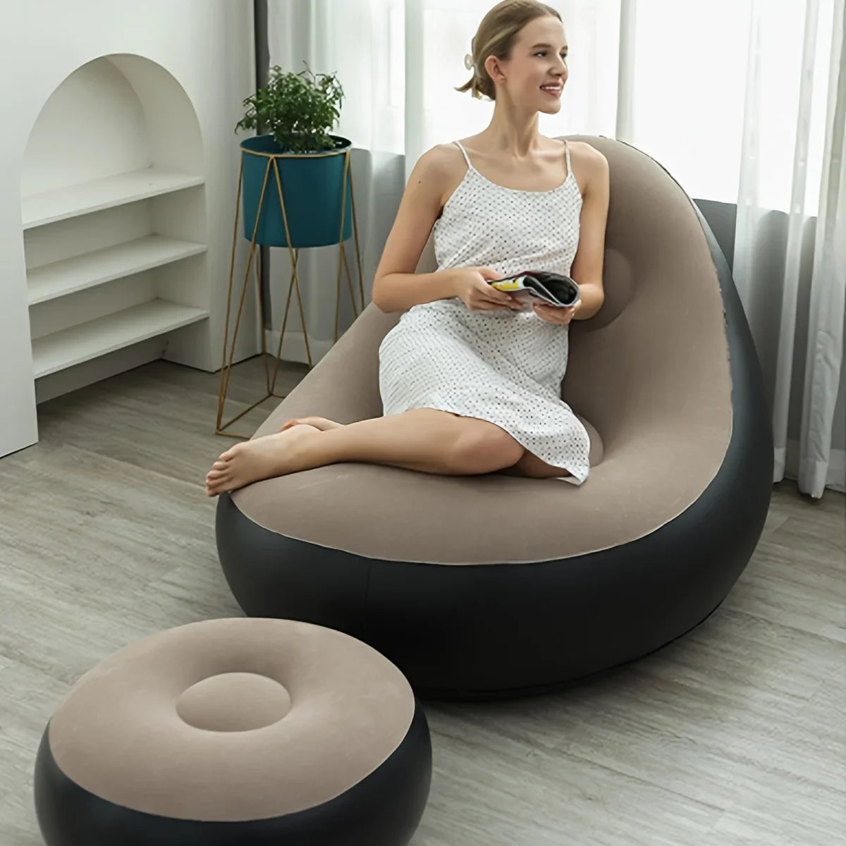 Multifunctional Living Room Sofa with Footstool - Foldable & Portable